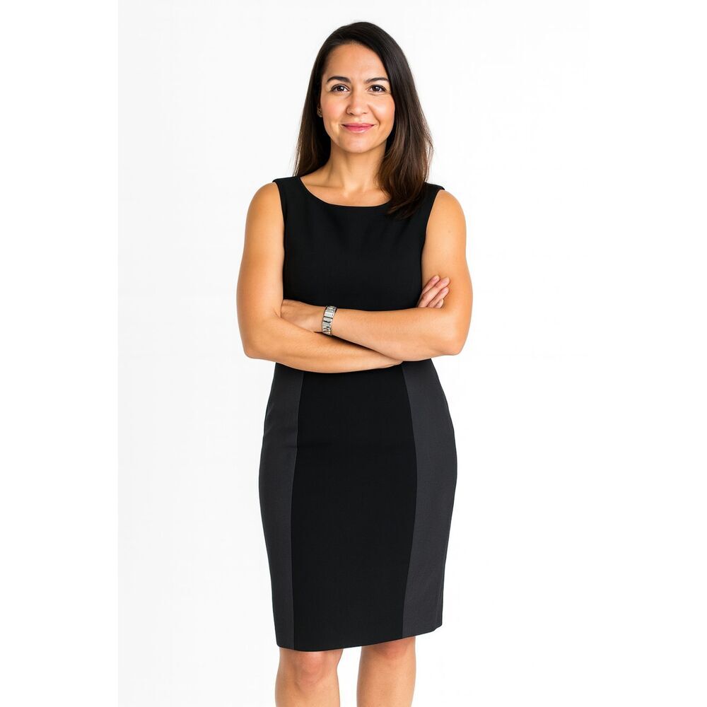 MAXMARA Black Wool Silk Sleeveless Knee Length Office Sheath Pencil Dress Size 4